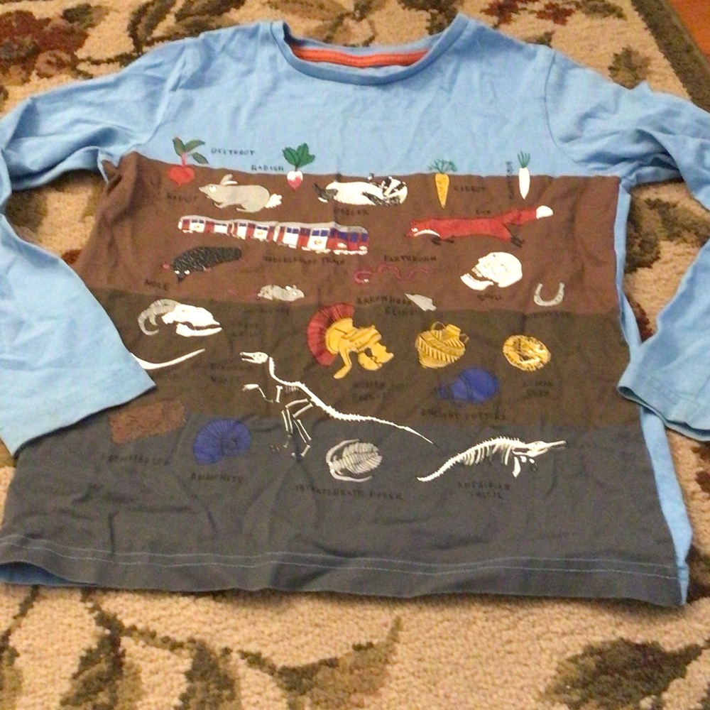 Mini Boden Light Blue Long-Sleeve Tee with Multicolor Nature Panels